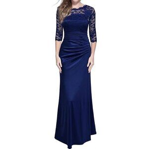 Miusol 3312 Satin & Lace Mother of Bride or Groom Gown-Size XL-NAVY BLUE- NEW